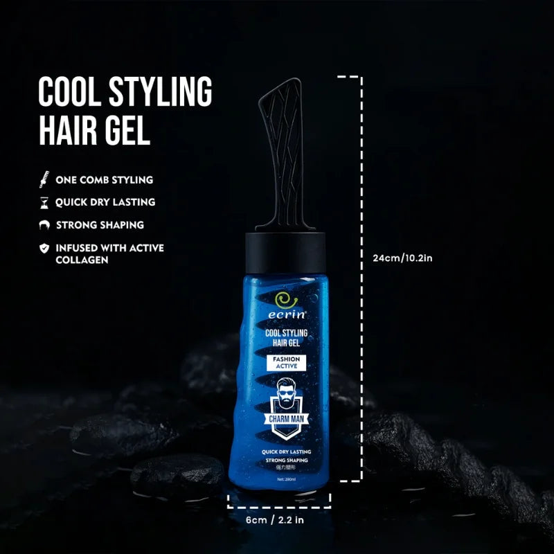 ECRIN Cool Styling Hair Gel 280ml with Active Collagen Strong Hold & Cool Fresh Effect YMDS