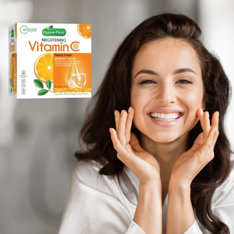 Husn e Mesir Vitamin C Brightening Cream Natural Glow Anti-Blemish Deep Action Formula for Radiant Skin YMDS