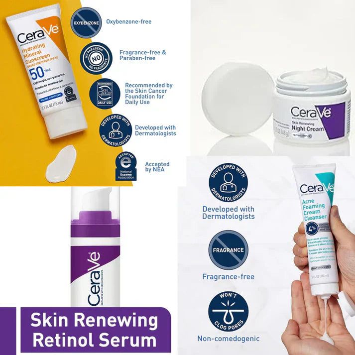 CeraVe 4-in-1 Skincare Kit | Cleanser, Serum, Sunblock & Night Cream YMDS
