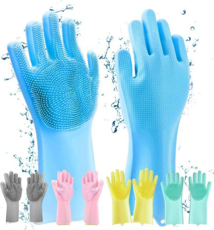 Reusable Silicone Washing Gloves with Built-In Scrubber for Kitchen YMDS