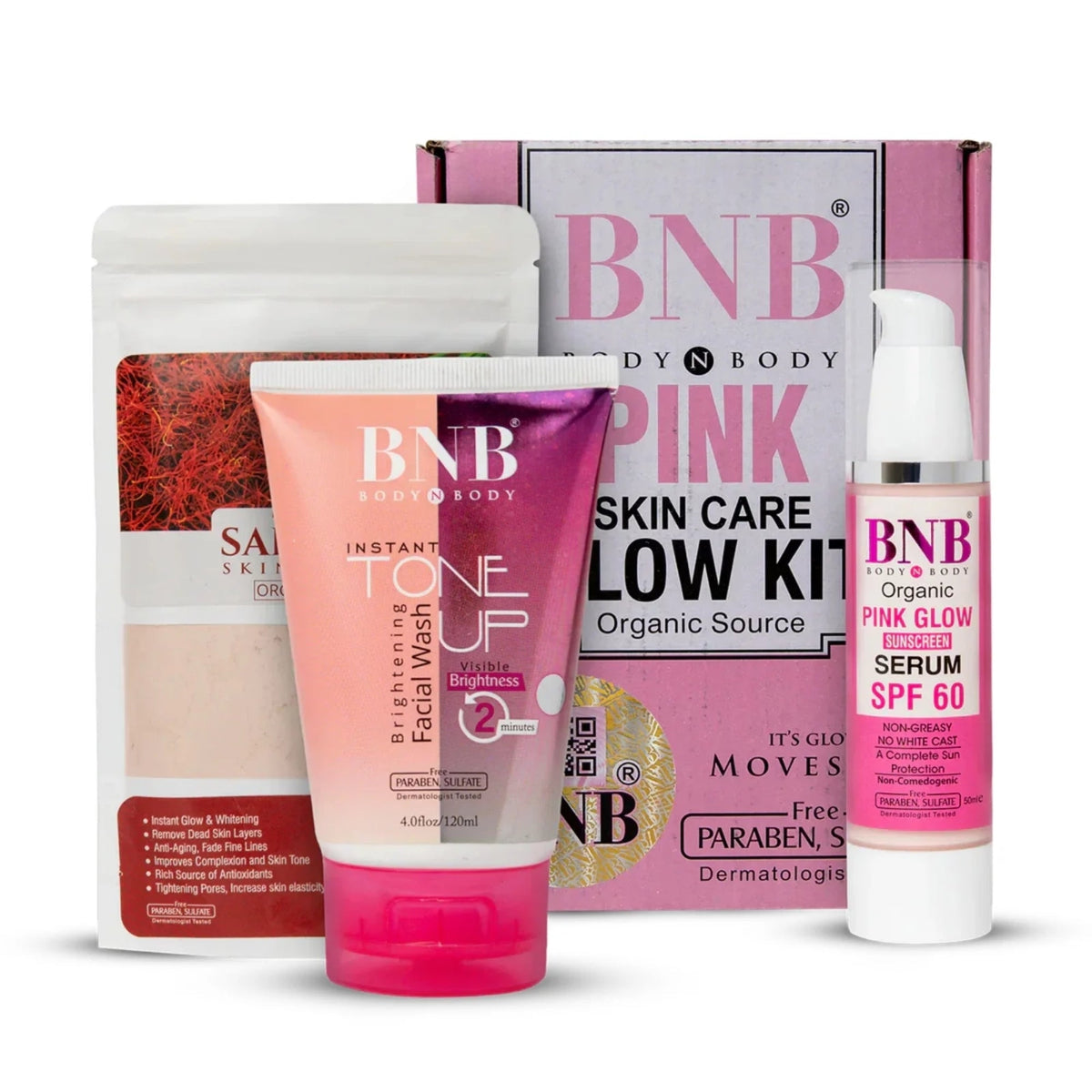 BNB Pink Face Glow Kit | 3-in-1 Skincare Wash Mask SPF Protection Set YMDS