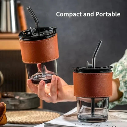 Bamboo Joint Glass Cup with Lid & Straw YMDS