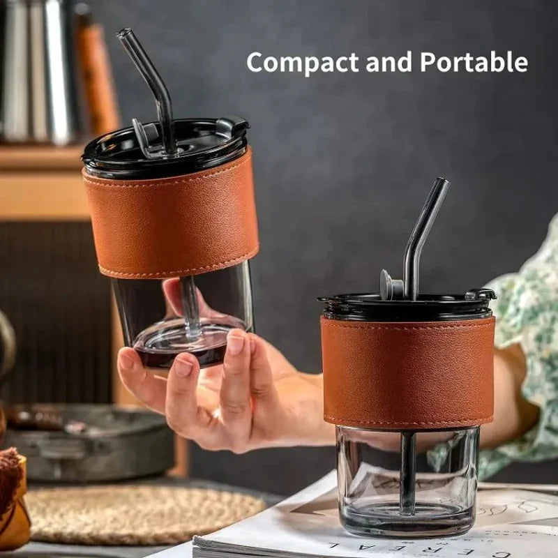 Bamboo Joint Glass Cup with Lid & Straw YMDS
