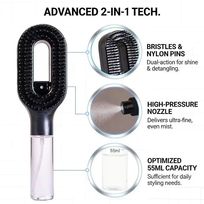 2-in-1 Misting Hair Brush with Water Spray Bottle YMDS