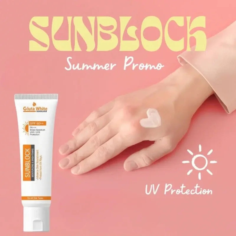 Gluta White SunBlock SPF 60 | Moisturizing & Brightening Sunscreen for All Skin Types YMDS