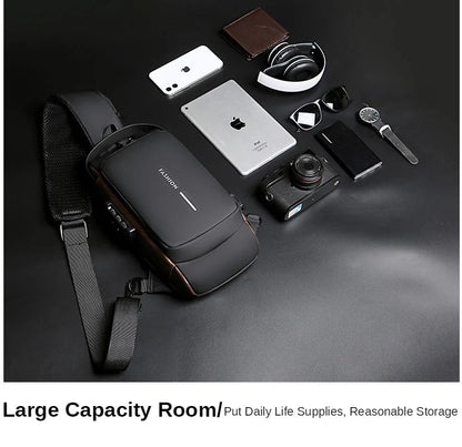 Black Multifunction Anti-Theft USB Charging Crossbody Shoulder Bag YMDS