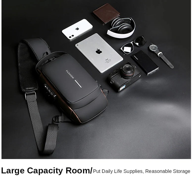 Black Multifunction Anti-Theft USB Charging Crossbody Shoulder Bag YMDS