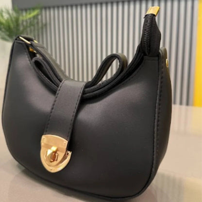 Crescent Leather Luxury Shoulder Bag for Women | Black YMDS