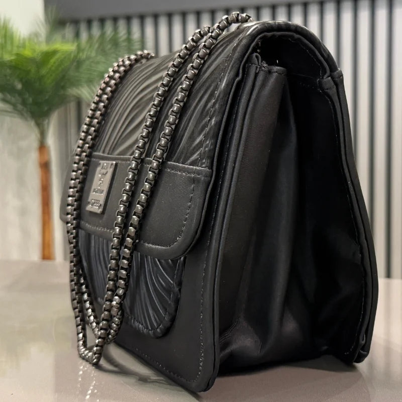 Luxury Women’s Shoulder Bag in Charcoal Black Faux Leather for Casual, Work, and Formal Use YMDS