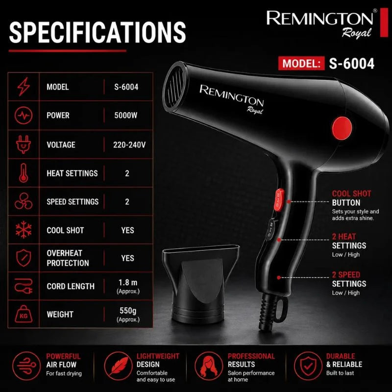 Remington Royal Style House Hair Dryer | Model S-6004 HHC