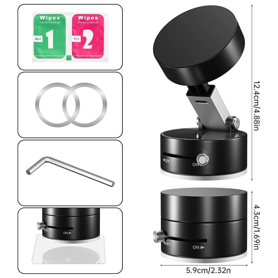 Magnetic Wireless Phone Holder with Foldable Suction Grip for Secure Mounting YMDS
