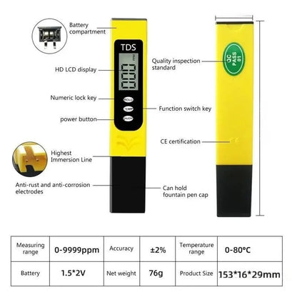 Digital TDS Meter | LCD Water Quality Tester Pen for Drinking Water, RO Systems & Aquariums YMDS