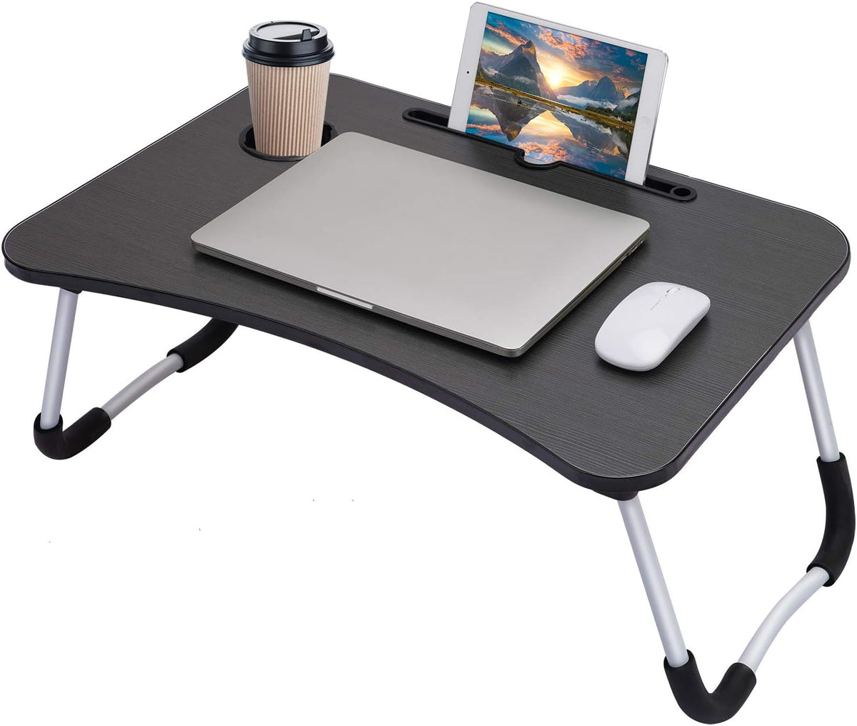 Laptop Table | Black Color | Foldable Legs, Tablet Groove & Cup Slot YMDS