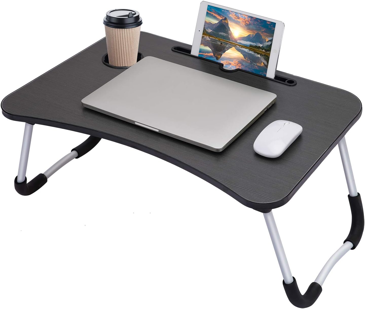 Laptop Table | Black Color | Foldable Legs, Tablet Groove & Cup Slot YMDS