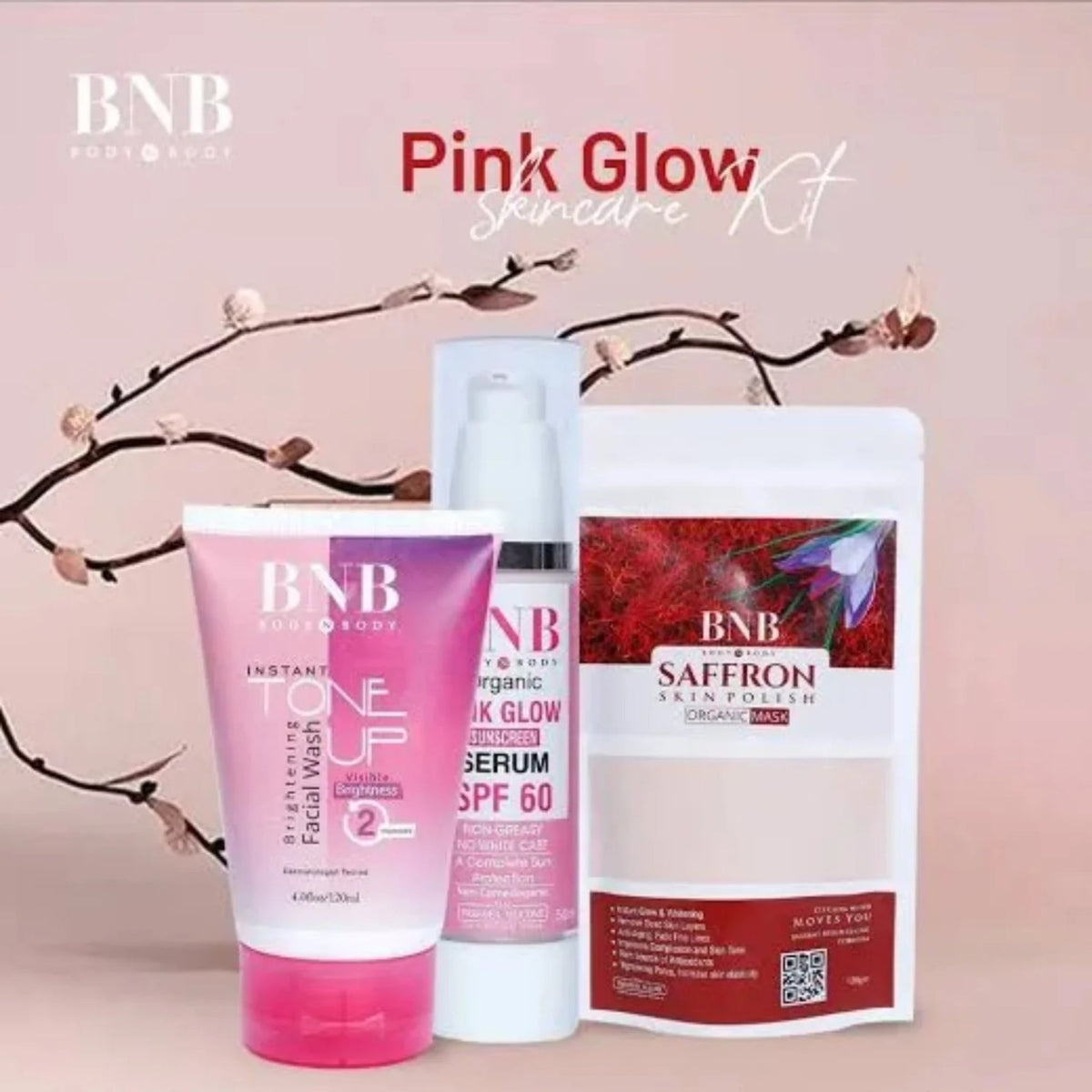BNB Pink Face Glow Kit | 3-in-1 Skincare Wash Mask SPF Protection Set YMDS