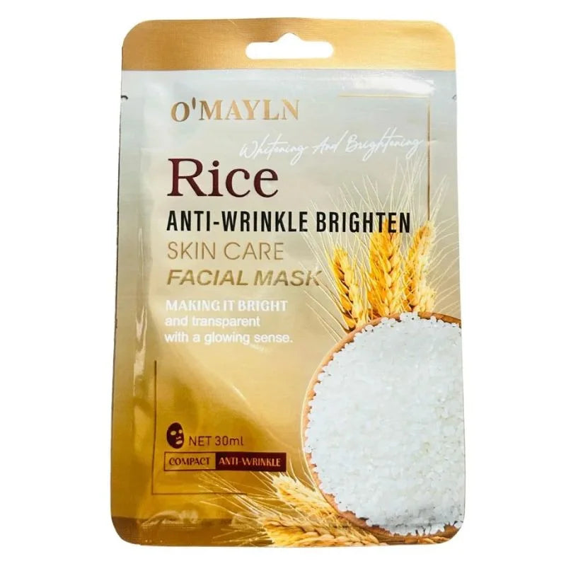 Pack of 2 | O’Mayln Rice Facial Mask | Anti-Wrinkle, Brightening & Hydrating Sheet Mask YMDS