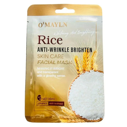 Pack of 2 | O’Mayln Rice Facial Mask | Anti-Wrinkle, Brightening & Hydrating Sheet Mask YMDS