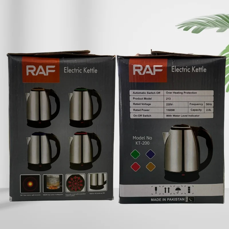 RAF KT-200 Automatic Electric Kettle 2 Liter Stainless Steel Cordless 1500W with Overheat Protection YMDS