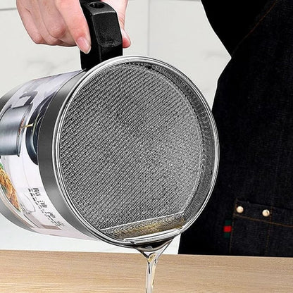 1.4L Fryer Oil Filter Pot Carbon Steel Jug with Stainless Steel Strainer Lid YMDS