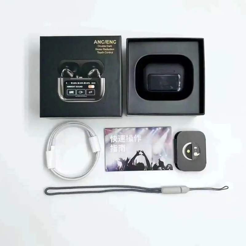 Black A9 Pro ANC Bluetooth 5.4 Wireless Earbuds YMDS
