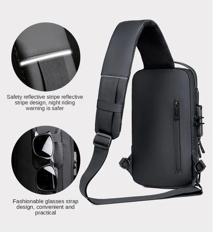 Black Multifunction Anti-Theft USB Charging Crossbody Shoulder Bag YMDS