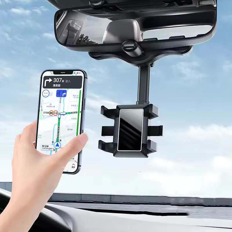 360° Rotatable & Retractable Rearview Mirror Phone Holder YMDS