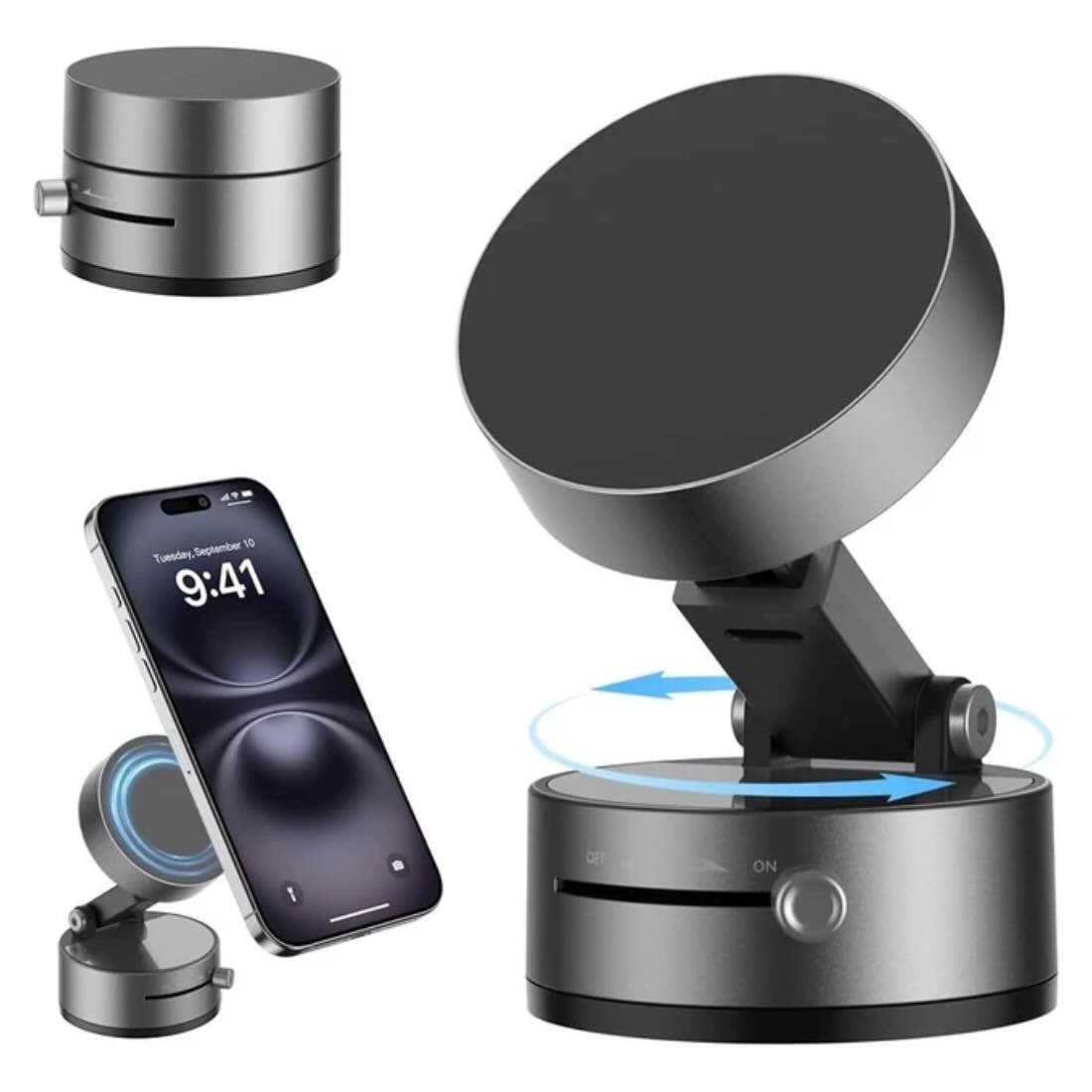 Magnetic Wireless Phone Holder with Foldable Suction Grip for Secure Mounting YMDS