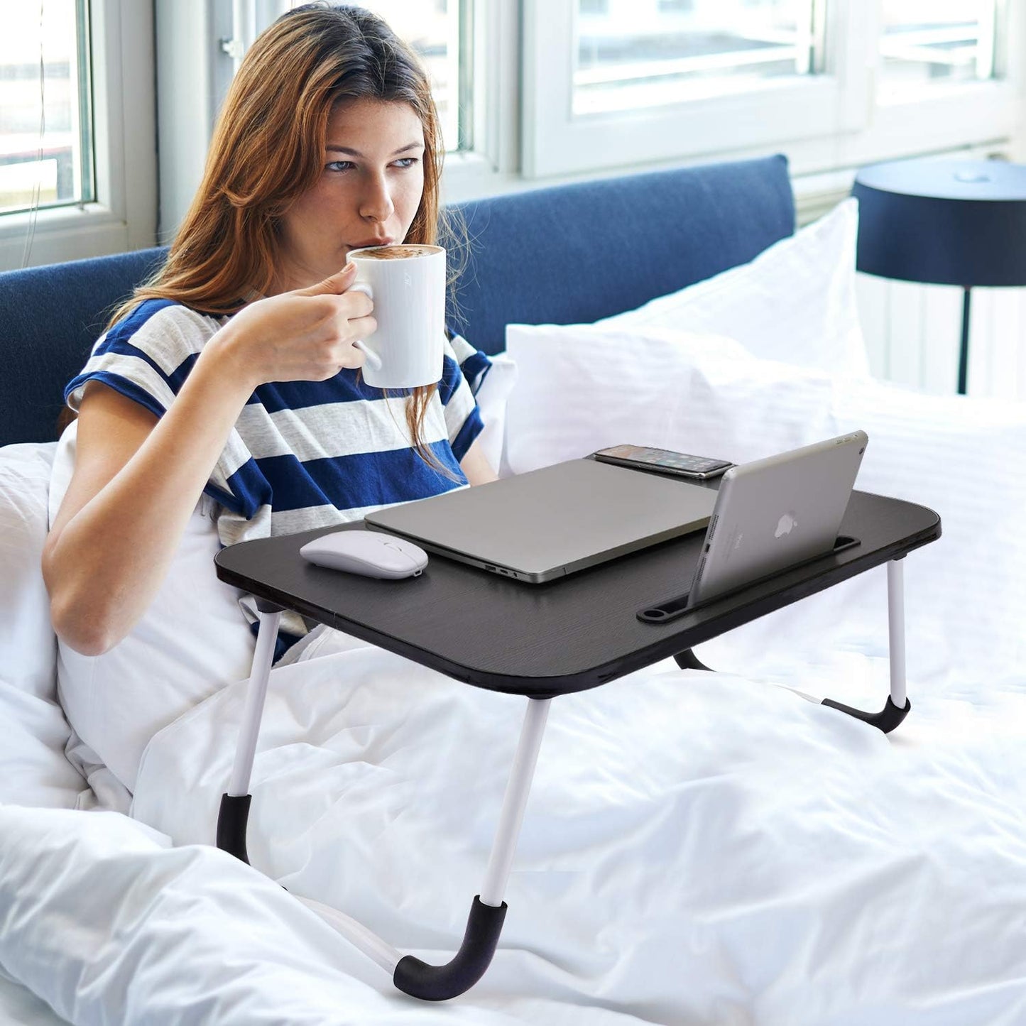 Laptop Table | Black Color | Foldable Legs, Tablet Groove & Cup Slot YMDS