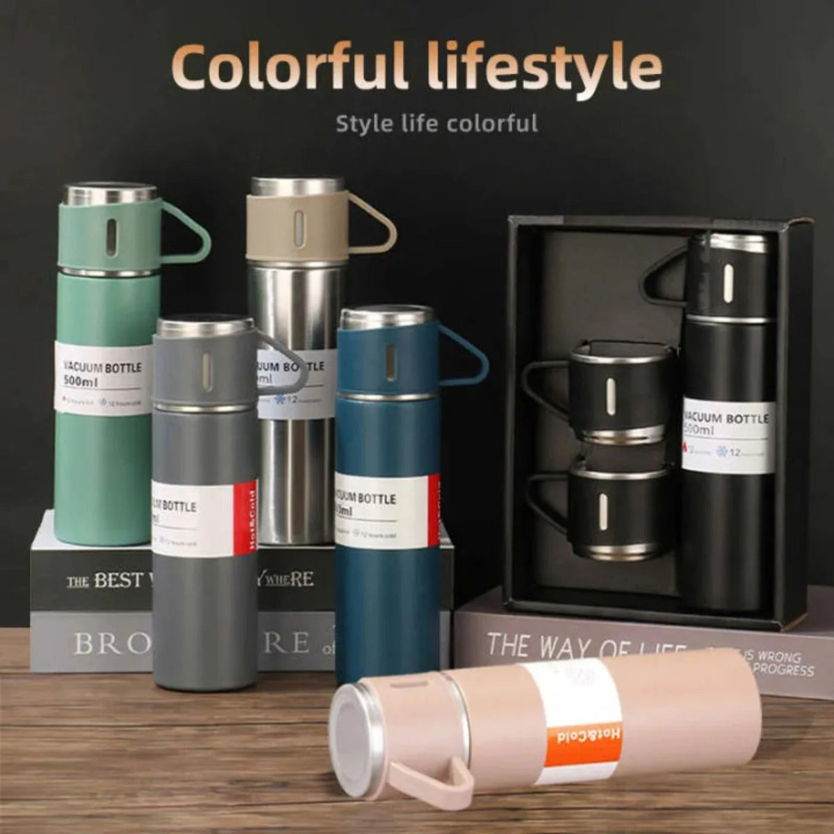 3 Cup 500ML Double-Layer Stainless Steel Vacuum Flask Set YMDS