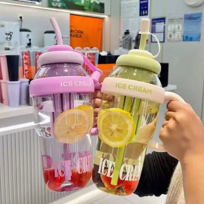 Ice Cream Water Bottle with Straw & Tea Infuser YMDS
