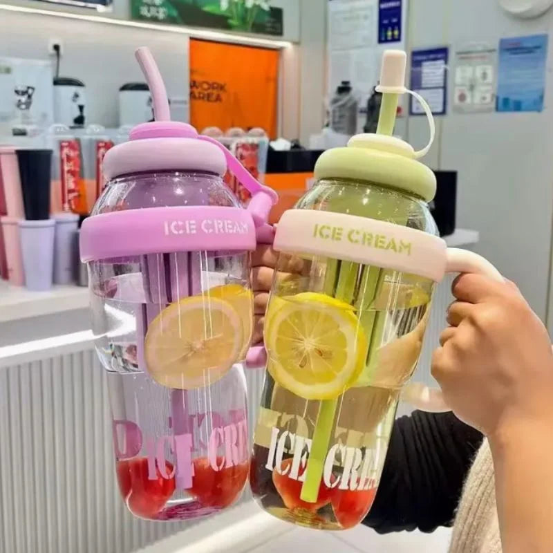 Ice Cream Water Bottle with Straw & Tea Infuser YMDS