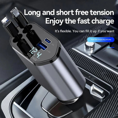 4-in-1 Retractable Car Charger | Dual USB & USB-C PD Fast Charging, 100W YMDS