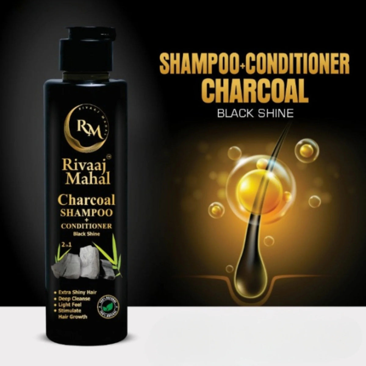 Rivaaj Mahal Charcoal Shampoo + Conditioner 2-in-1 | Black Shine Formula YMDS