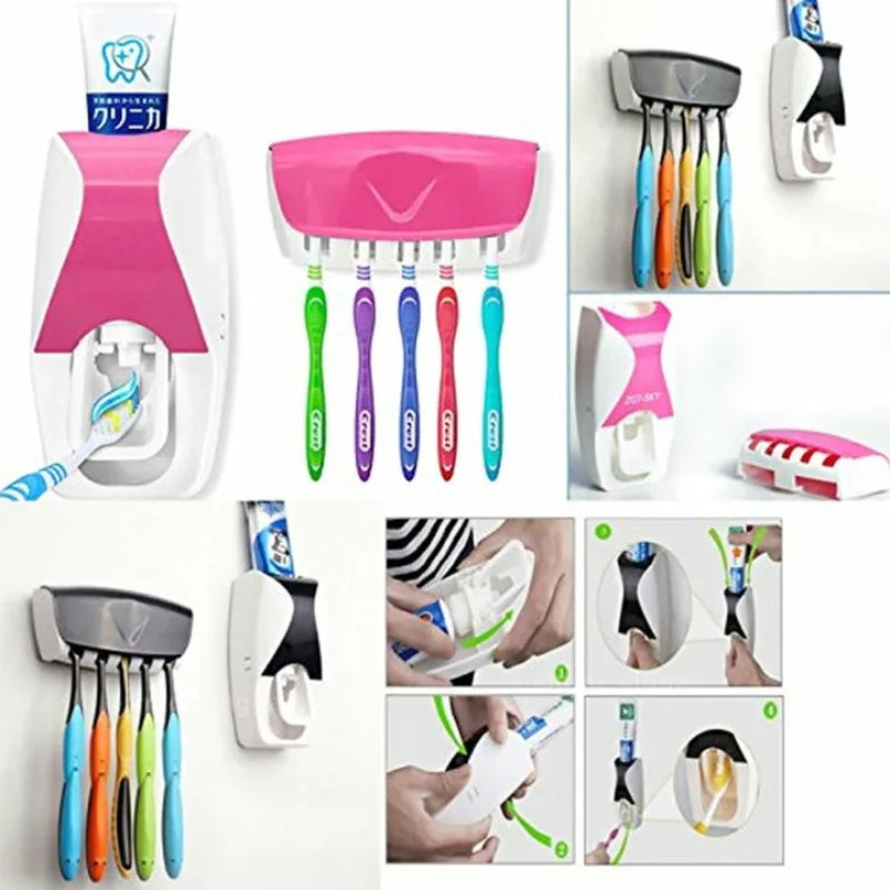 Automatic Toothpaste Dispenser Set with Wall-Mounted Toothbrush Holder YMDS