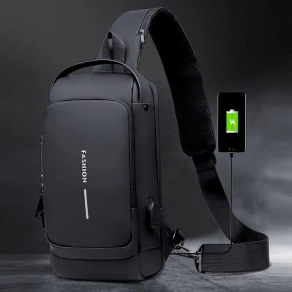 Black Multifunction Anti-Theft USB Charging Crossbody Shoulder Bag YMDS