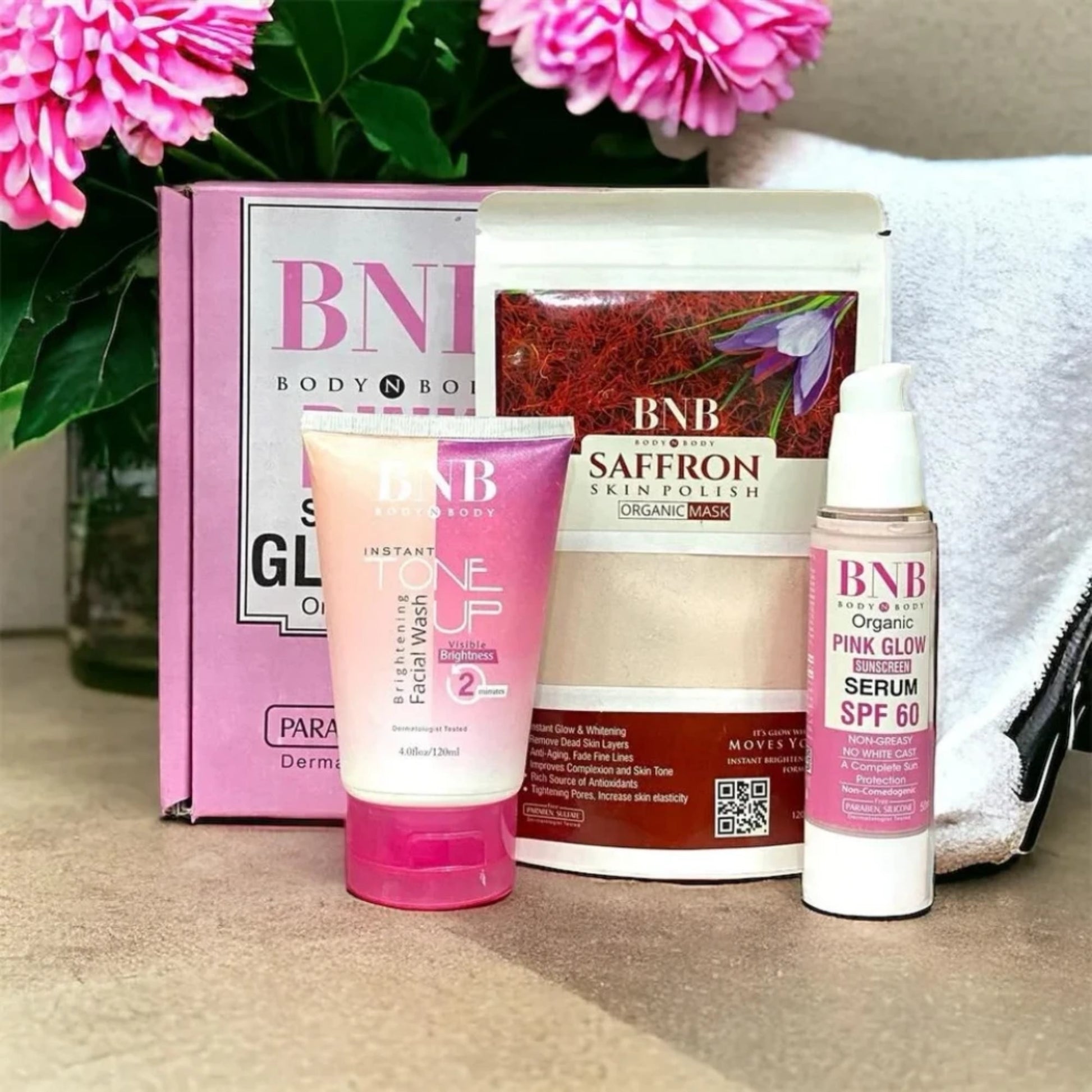 BNB Pink Face Glow Kit | 3-in-1 Skincare Wash Mask SPF Protection Set YMDS