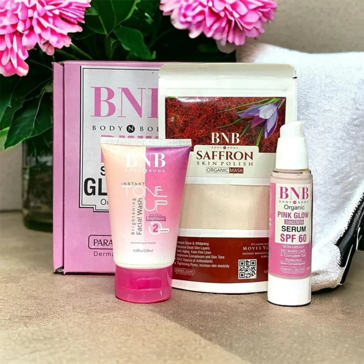 BNB Pink Face Glow Kit | 3-in-1 Skincare Wash Mask SPF Protection Set YMDS