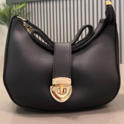 Crescent Leather Luxury Shoulder Bag for Women | Black YMDS