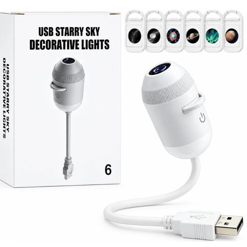 2-in-1 USB Galaxy Star Projector Night Light | 6 Projection Lenses YMDS
