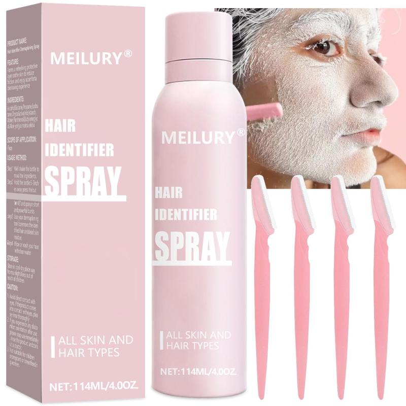Hair Identifier Spray With 4 Razors or Face Shaving Moisturizing and Skin Care Dermaplaner Spray Glow Reveal Face Spray for Face Dermaplaning ARDS