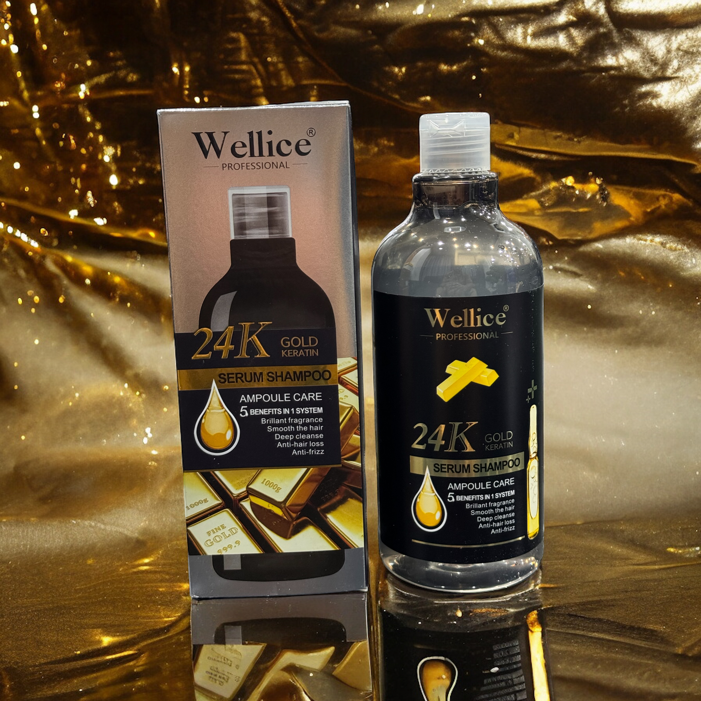 Original wellice 24k Gold Keratin Serum Shampoo. Brillient Fragrance. Smooth The hair. Deep Cleanse. Anti Hair Loss. Anti Frizz