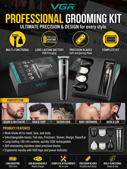 VGR V-107 11-In-1 Professional Grooming Kit With Multiple Attachments For Complete Personal Care HHC