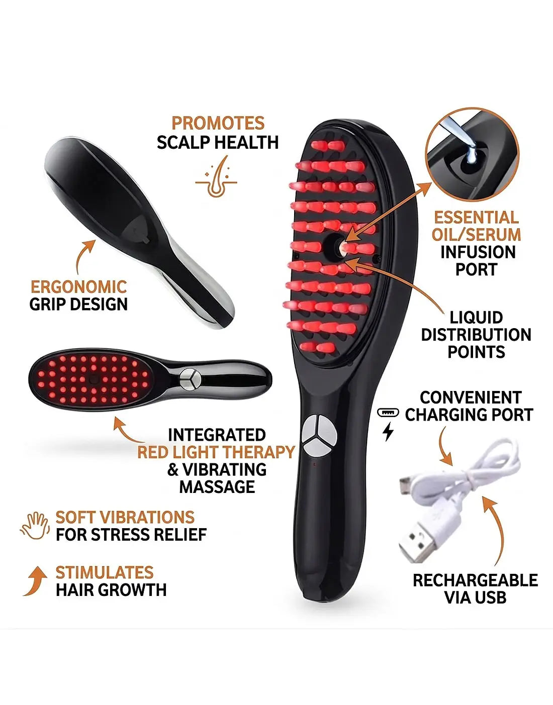 Electric Comb Massager Hair Massage Comb Meridian Therapy Scalp Massager for Stress Relief and Hair Growth ARDS