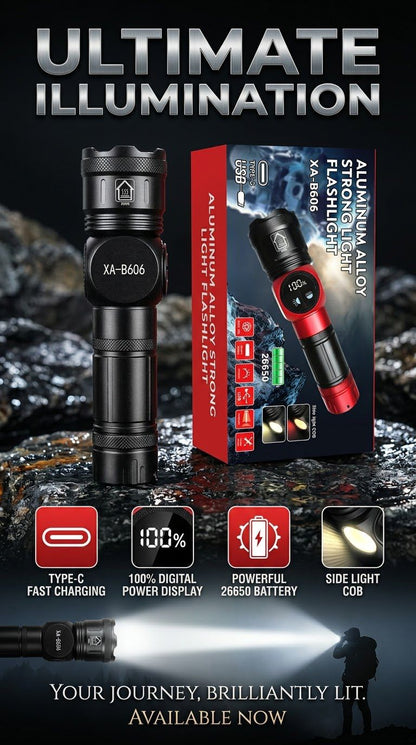 XA-B606 Aluminum Alloy Rechargeable LED Flashlight with Digital Power Display HHC