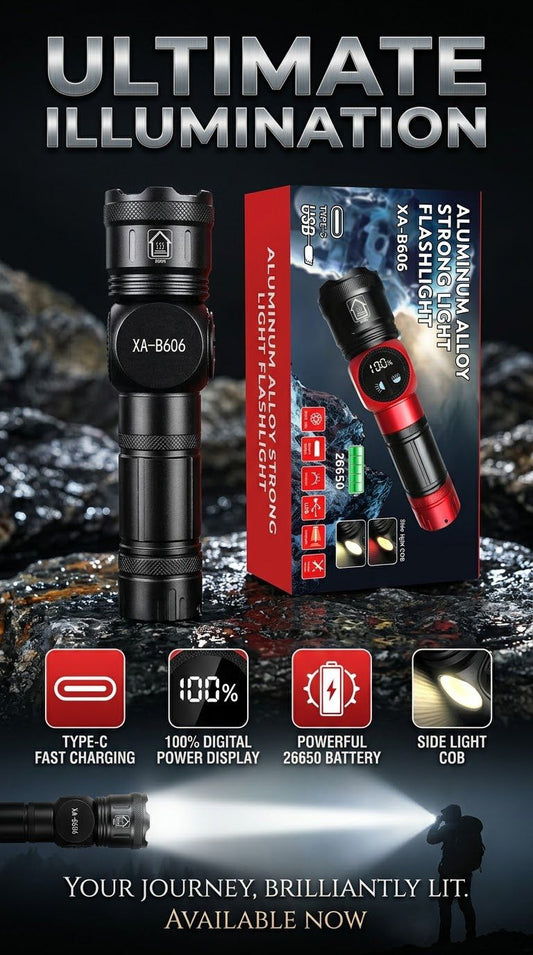 XA-B606 Aluminum Alloy Rechargeable LED Flashlight with Digital Power Display HHC
