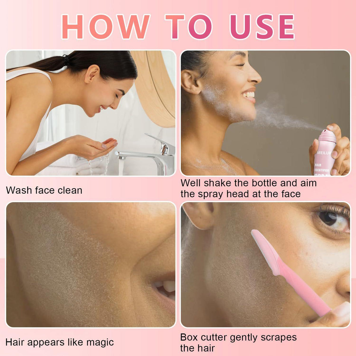 Hair Identifier Spray With 4 Razors or Face Shaving Moisturizing and Skin Care Dermaplaner Spray Glow Reveal Face Spray for Face Dermaplaning ARDS