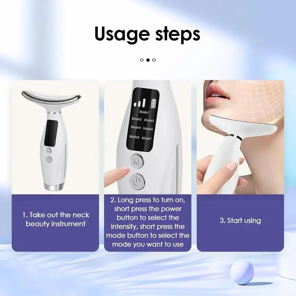 7 Colors LED Lights Face Neck Beauty Device Vibration Massage Improve Neck Lines Home Use Face Lifting Machine 7 Modes 3 Levels Rida's Collection