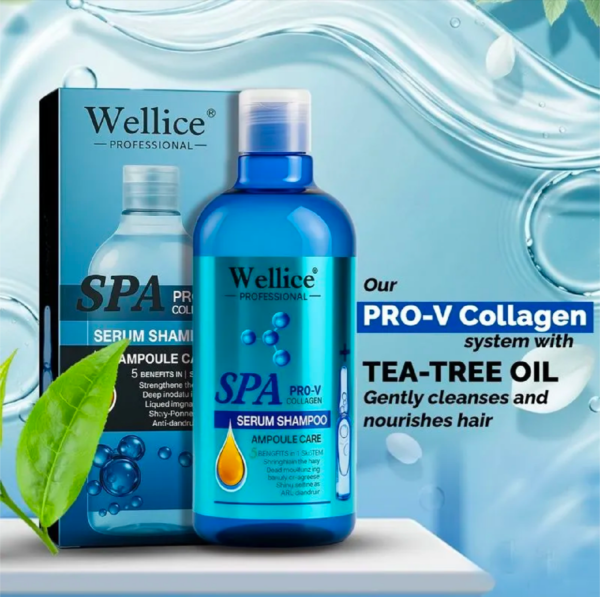 Original Blue Wellice Serum Shampoo 500 Ml Pro V Collagen System wit Tea Tree Oil Gently Cleanses and nourishes Hair Rida's Collection