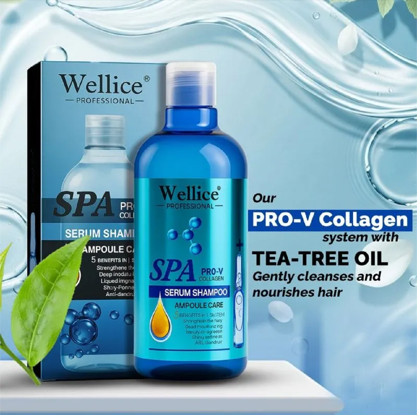 Original Blue Wellice Serum Shampoo 500 Ml Pro V Collagen System wit Tea Tree Oil Gently Cleanses and nourishes Hair Rida's Collection