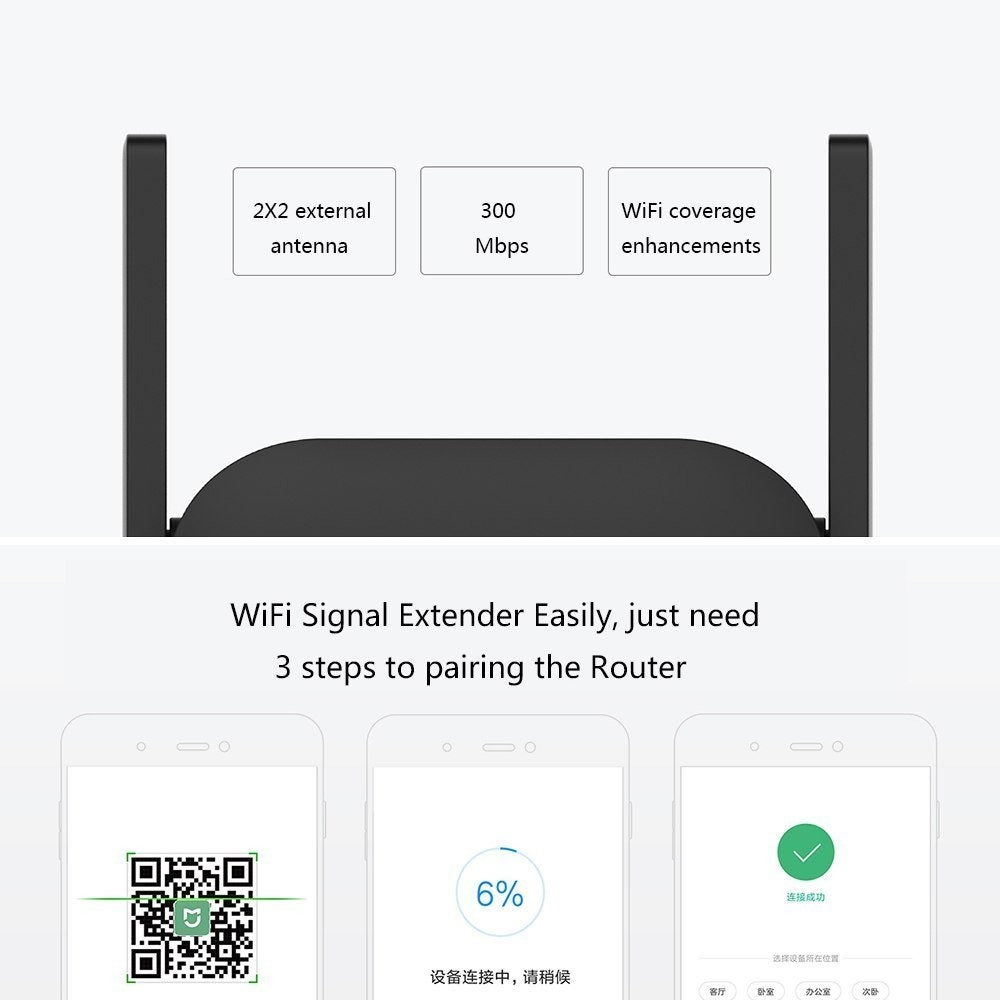 Original Xiaomi Mi Wifi Repeater Pro 300m - Wireless Signal Booster With Dual External Antenna For Expanded Network Coverage HHC
